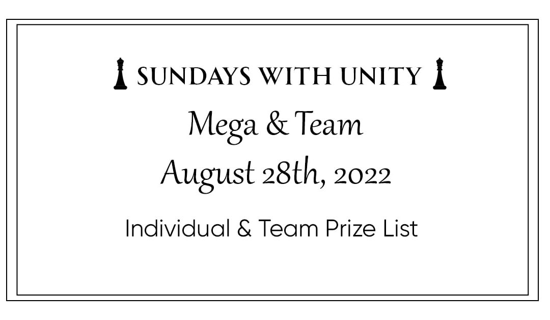 Mega & Team August 28th, 2022 Individual & Team Prize List